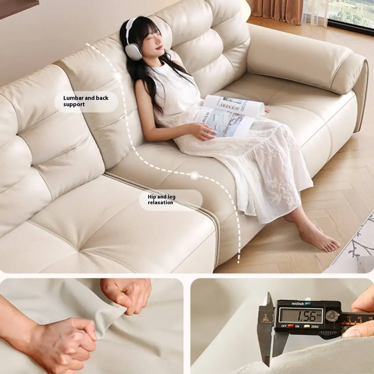 主图-04 Globe Sofa - Modern Minimalist Elephant Ear Top-Grain Leather Sofa