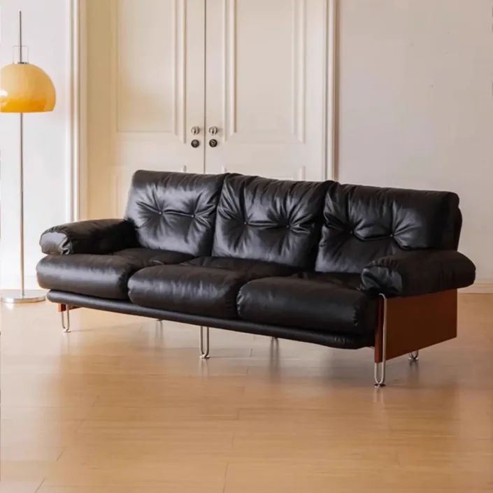 Globe Sofa - Designer style straight-line black genuine leather sofa Globe Sofa - Designer style straight-line black genuine leather sofa