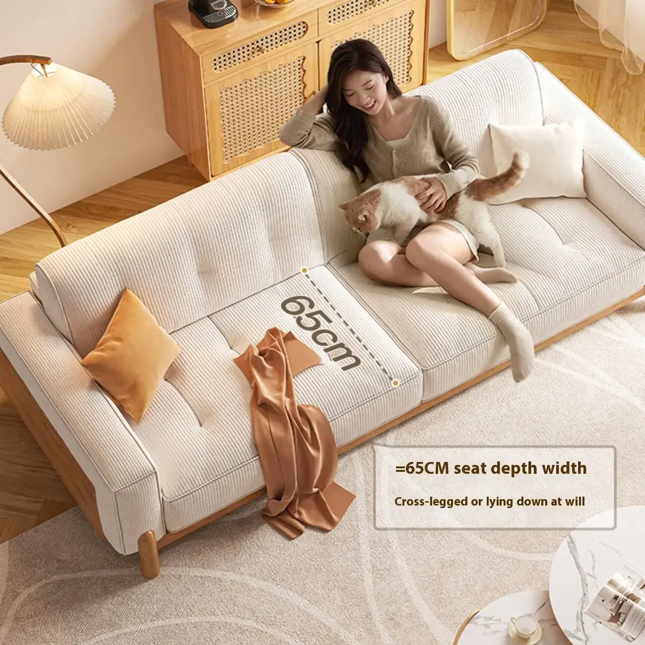 主图-05 Globe Sofa - Rustic Wooden Sofa with Corduroy Cushions