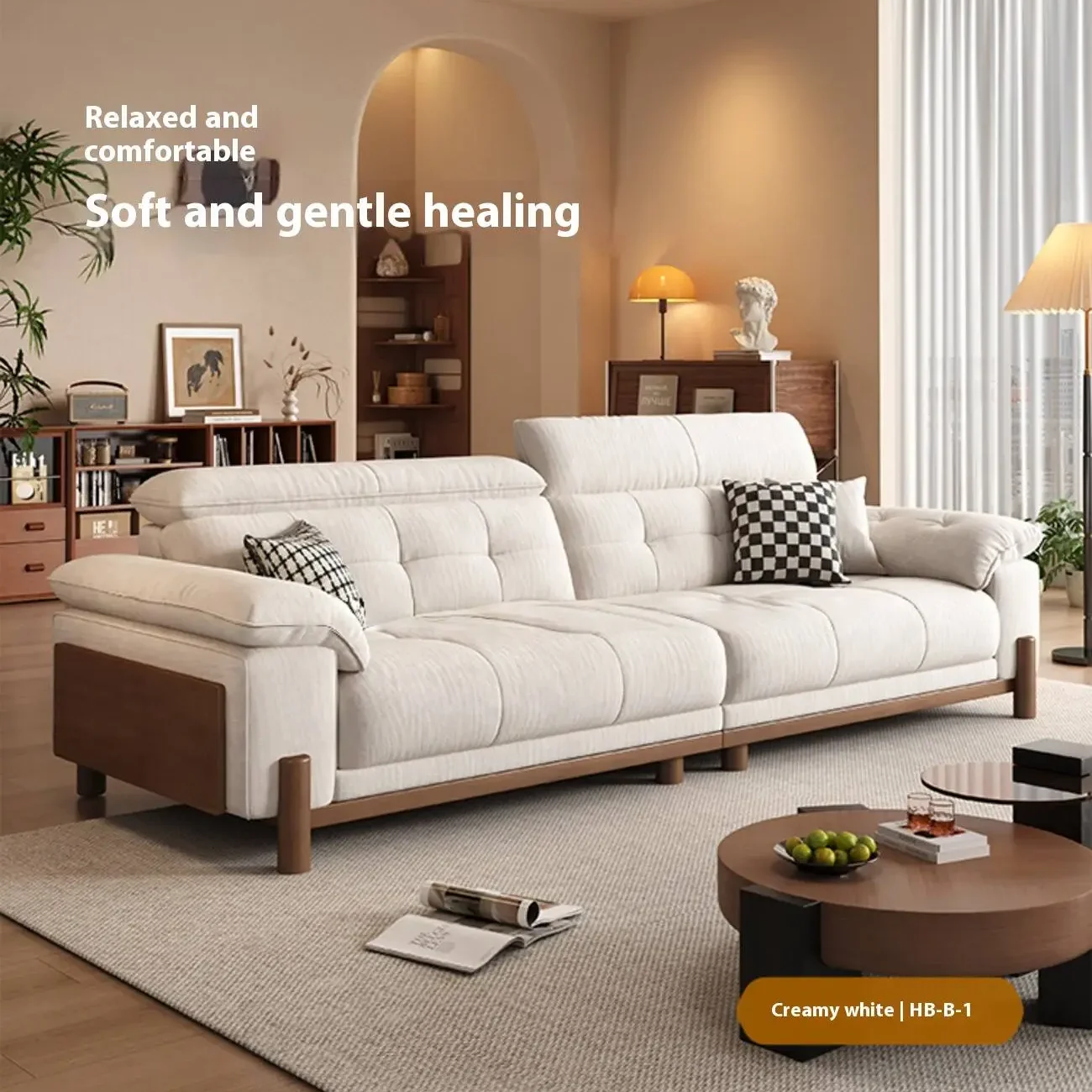 主图-05 Globe Sofa - Vintage-Style Solid Wood Sofa with Removable Fabric Covers