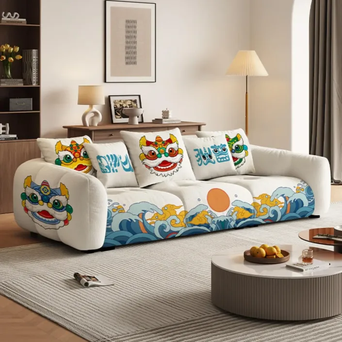 Globe Sofa - Chinese Style Waking Lion Velvet Sofa - Straight Design Globe Sofa - Chinese Style Waking Lion Velvet Sofa - Straight Design