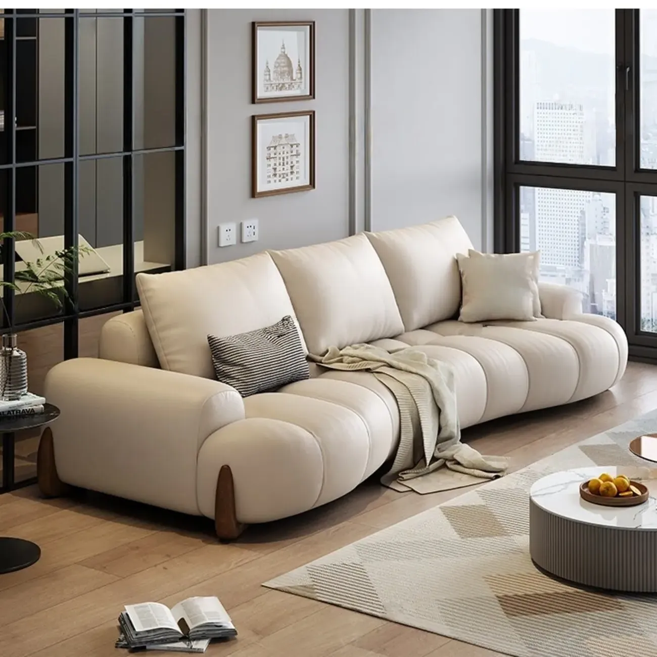 主图-05 Globe Sofa - Italian Curved Cream-Colored Leather Sofa