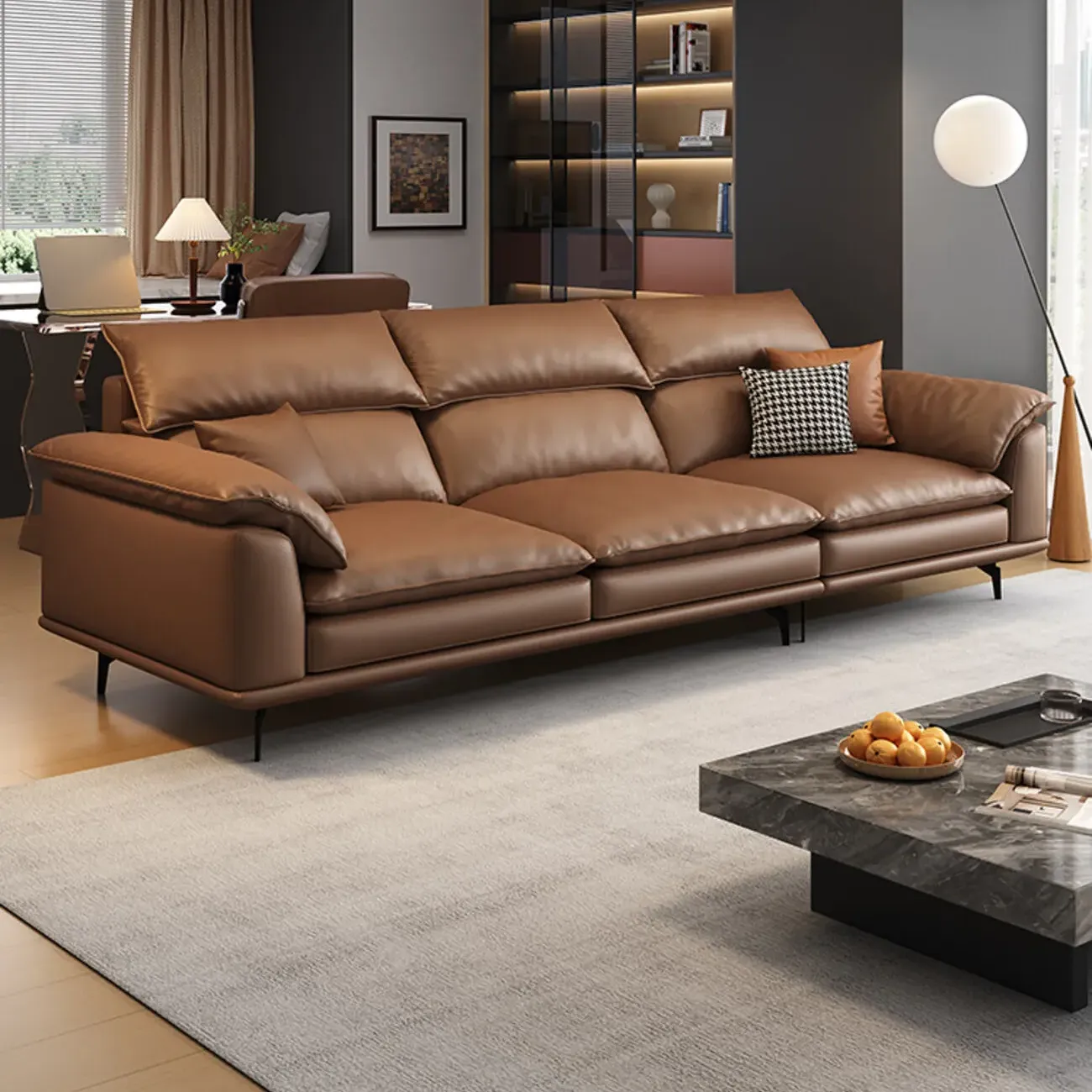 主图-05 Globe Sofa - Creamy style simple top-grain leather straight sofa