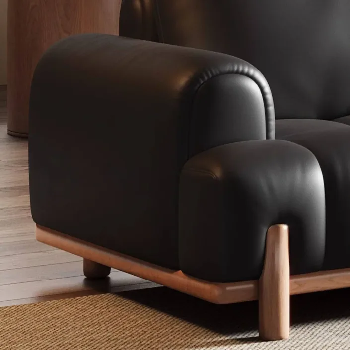 Globe Sofa - Black genuine leather cloud-shaped sofa