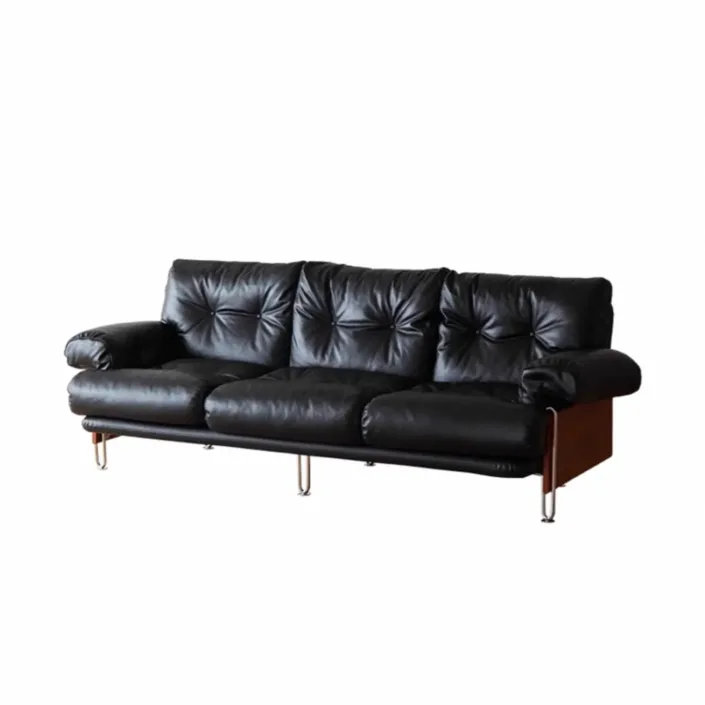 Globe Sofa - Designer style straight-line black genuine leather sofa Globe Sofa - Designer style straight-line black genuine leather sofa