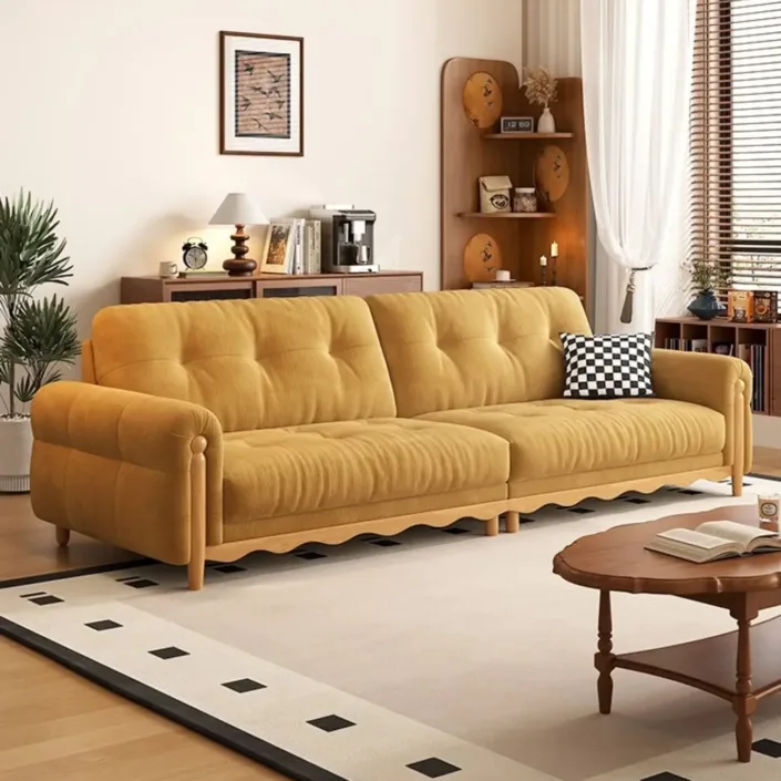 Globe Sofa - Solid Wood Mid-Century Straight-Back Chenille Sofa Globe Sofa - Solid Wood Mid-Century Straight-Back Chenille Sofa
