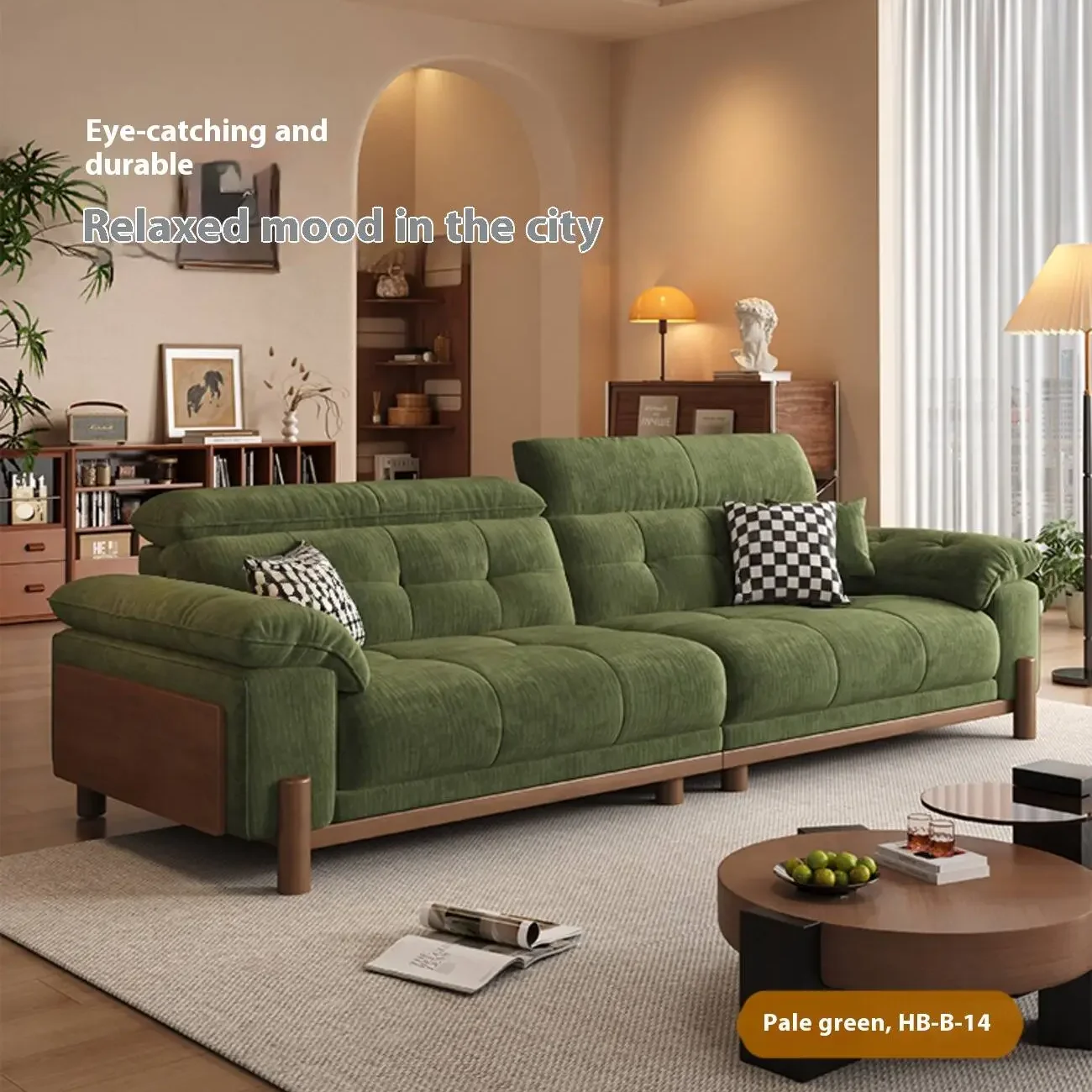 主图-06 Globe Sofa - Vintage-Style Solid Wood Sofa with Removable Fabric Covers
