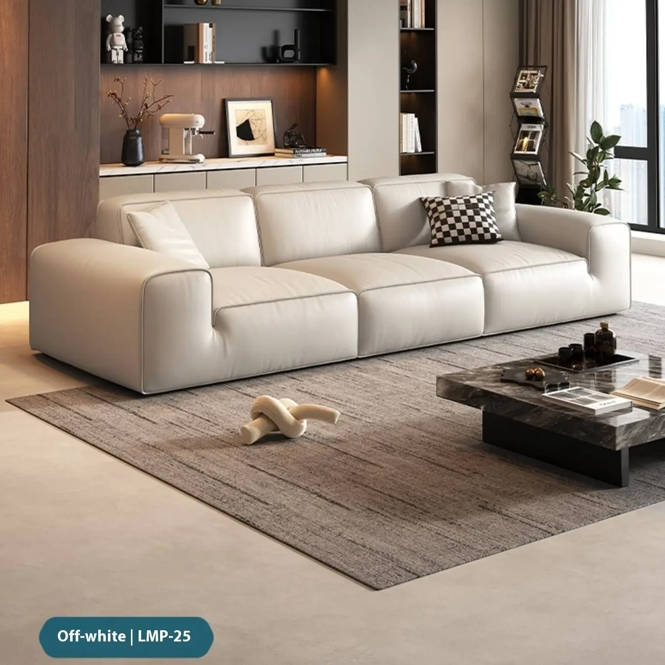 主图-06 Globe Sofa - Italian Luxury Black Cowhide Leather Sofa