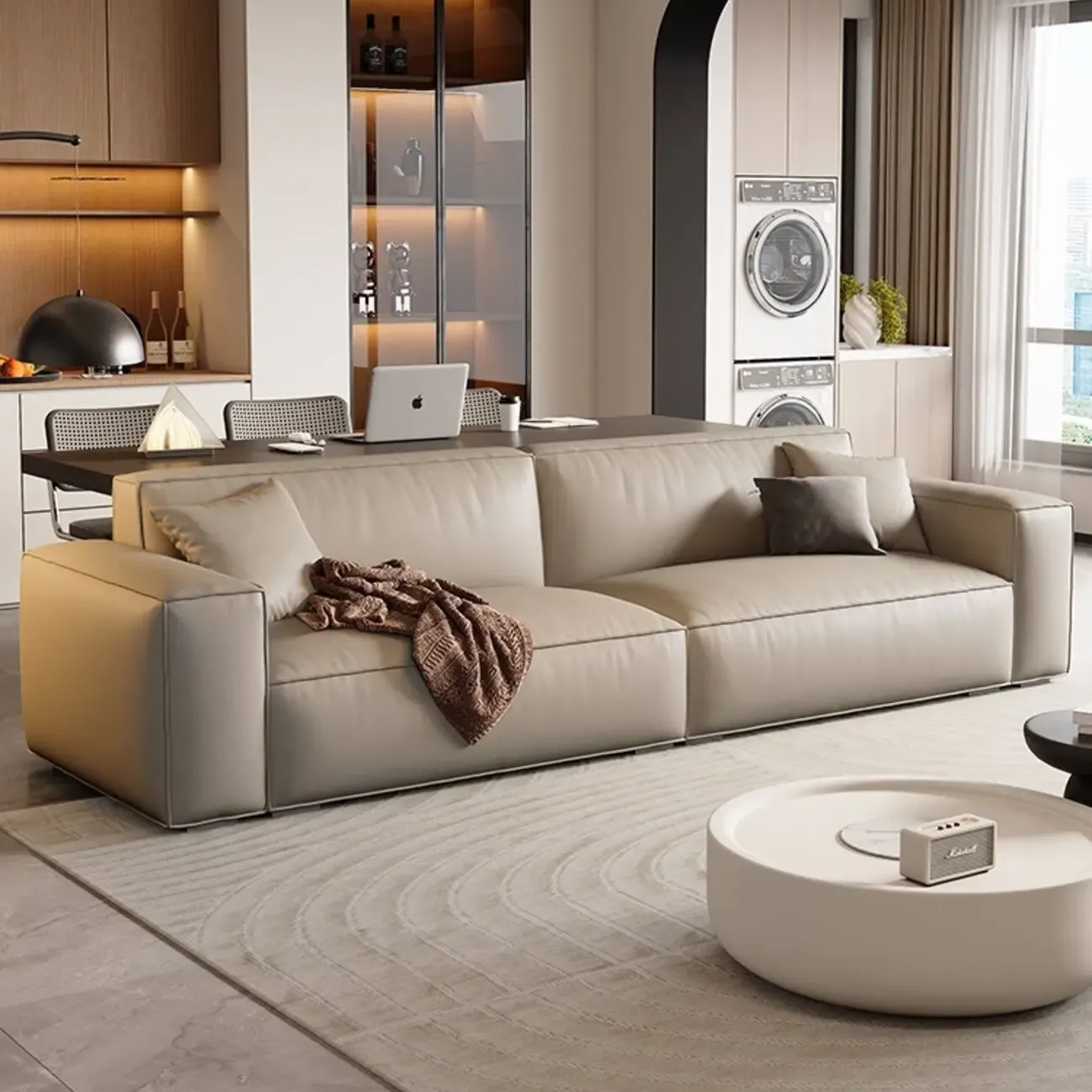 主图-06 Globe Sofa - Creamy textured tofu block Italian genuine leather sofa