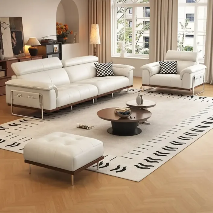 Globe Sofa - Mid-Century High-Back Minimalist Genuine Leather Sofa Globe Sofa - Mid-Century High-Back Minimalist Genuine Leather Sofa