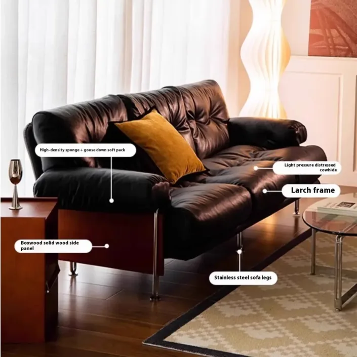 Globe Sofa - Designer style straight-line black genuine leather sofa Globe Sofa - Designer style straight-line black genuine leather sofa