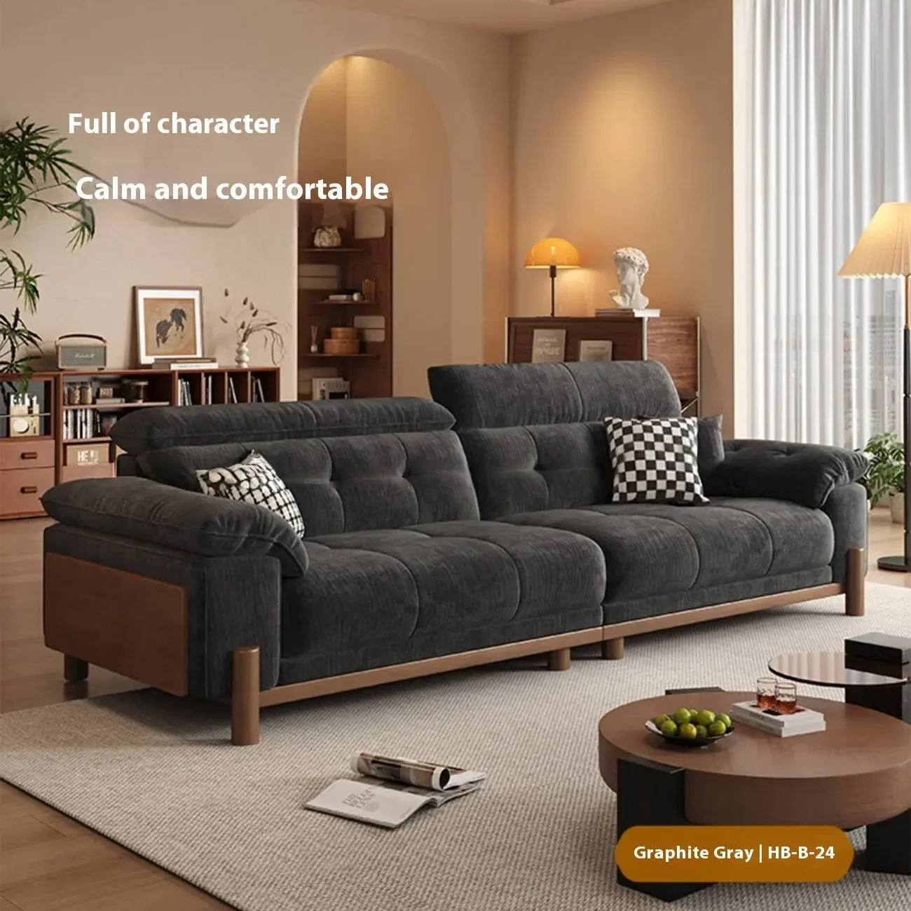 主图-07 Globe Sofa - Vintage-Style Solid Wood Sofa with Removable Fabric Covers