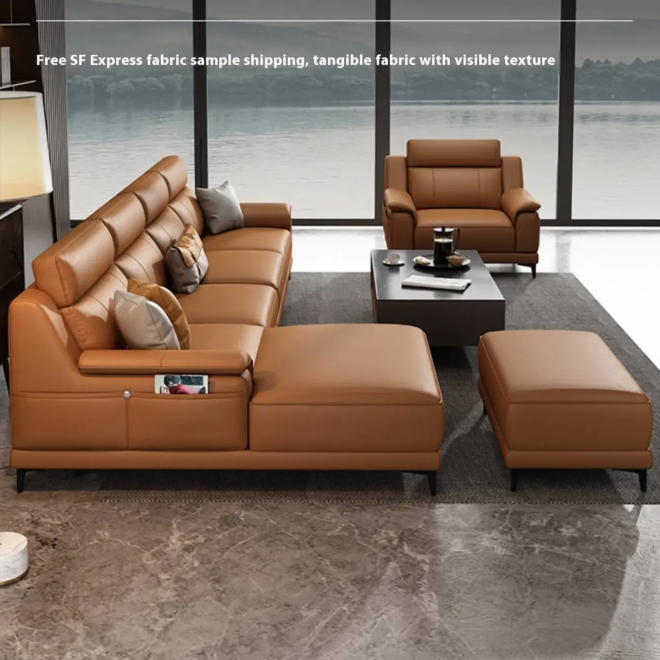 主图-07 Globe Sofa - Italian Minimalist Top-Grain Leather Chaise Corner Sofa