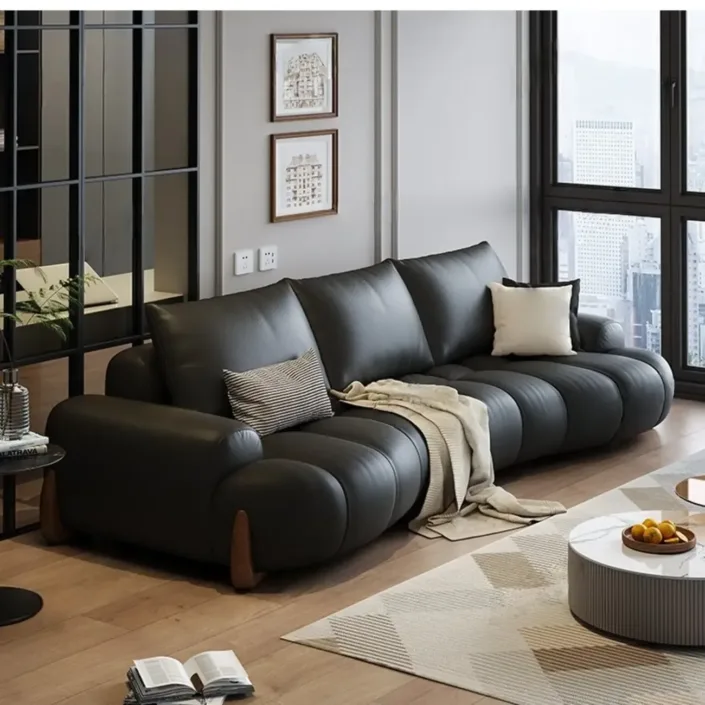 Globe Sofa - Italian Curved Cream-Colored Leather Sofa Globe Sofa - Italian Curved Cream-Colored Leather Sofa
