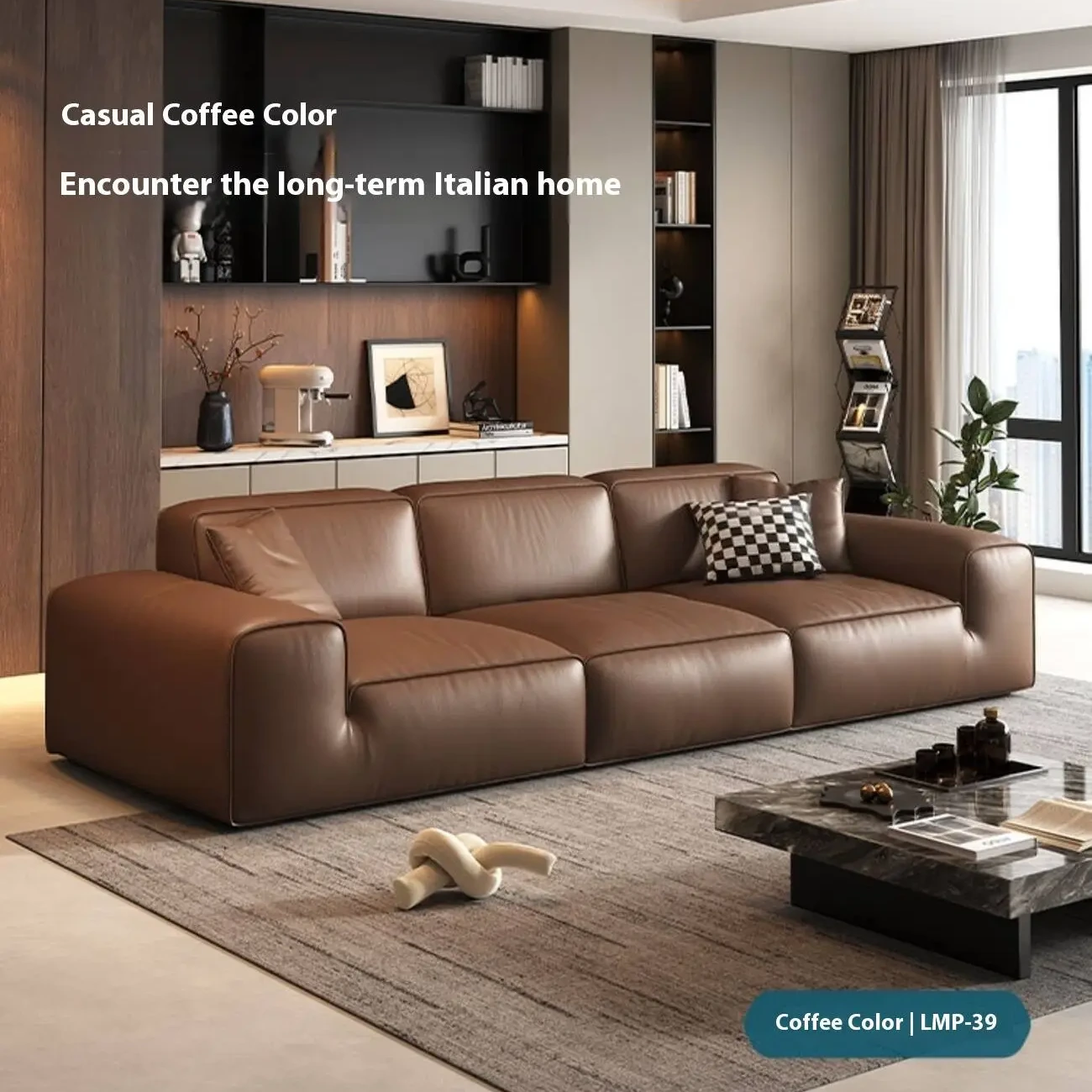 主图-07 Globe Sofa - Italian Luxury Black Cowhide Leather Sofa