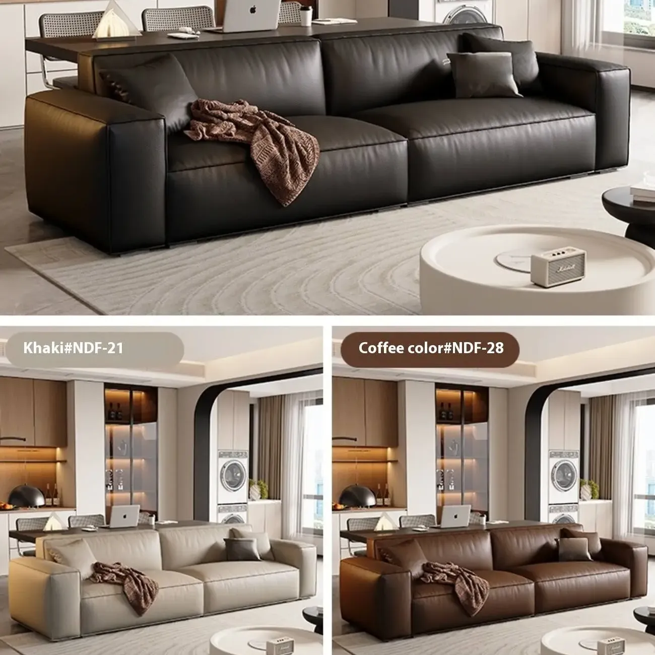 主图-07 Globe Sofa - Creamy textured tofu block Italian genuine leather sofa