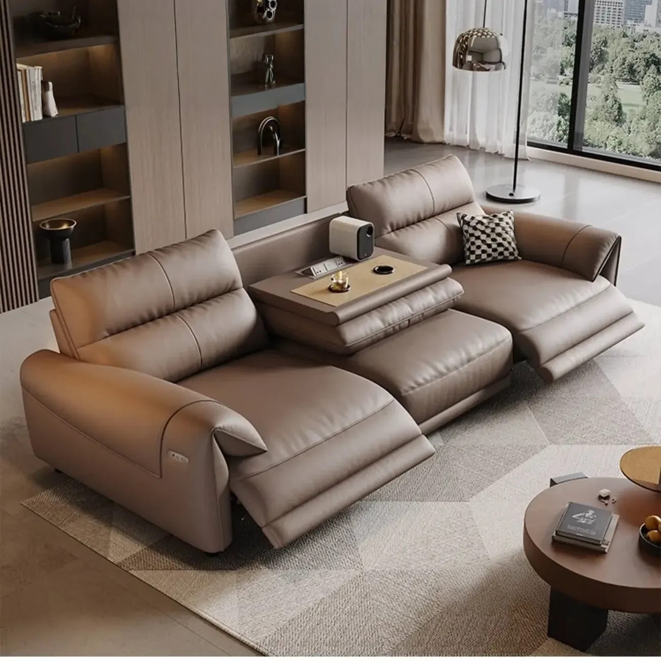 主图-08-41 Globe Sofa - Multifunctional Cup Holder Leather Sofa