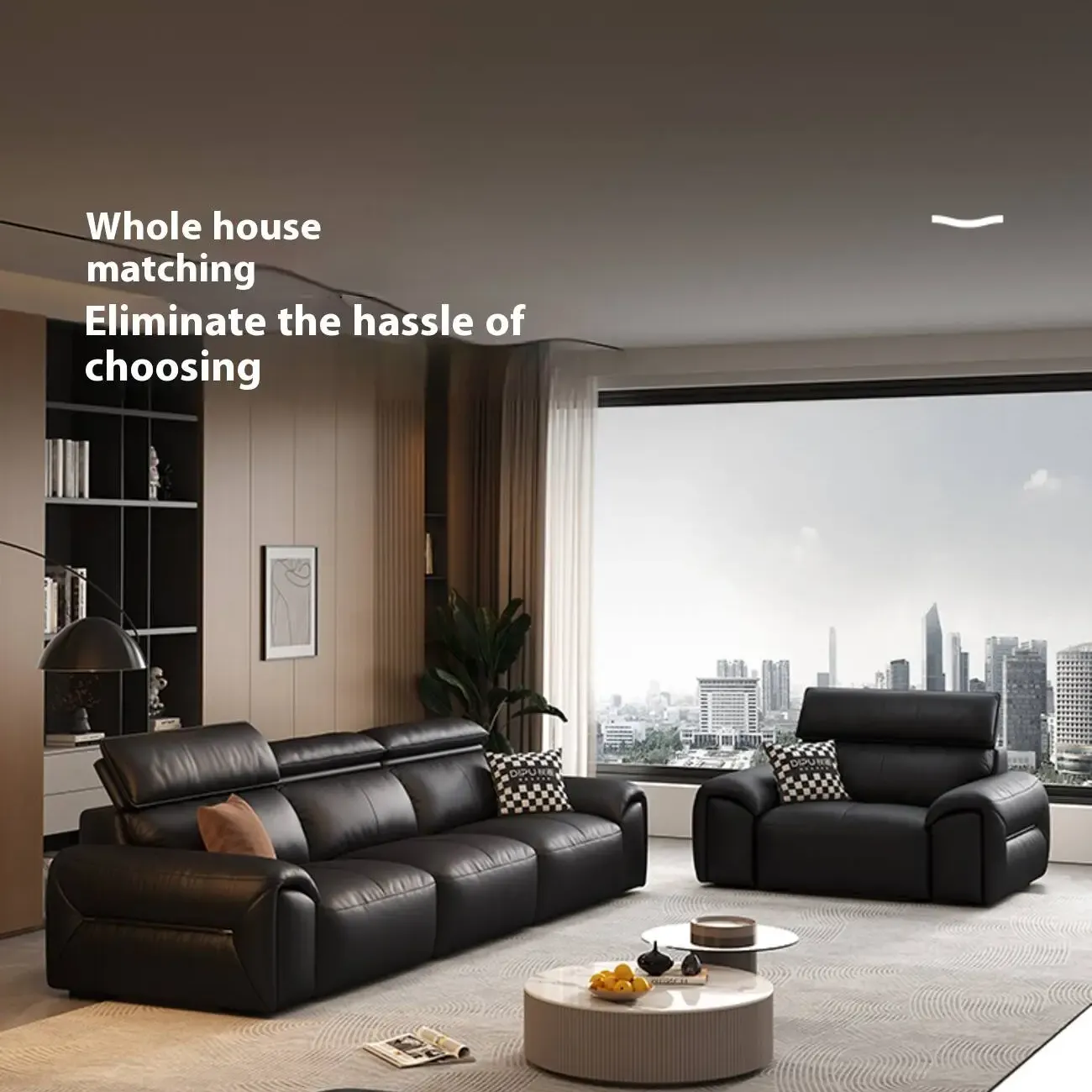 主图-08 Globe Sofa - Premium Black Minimalist Luxury Top-Grain Leather Sofa