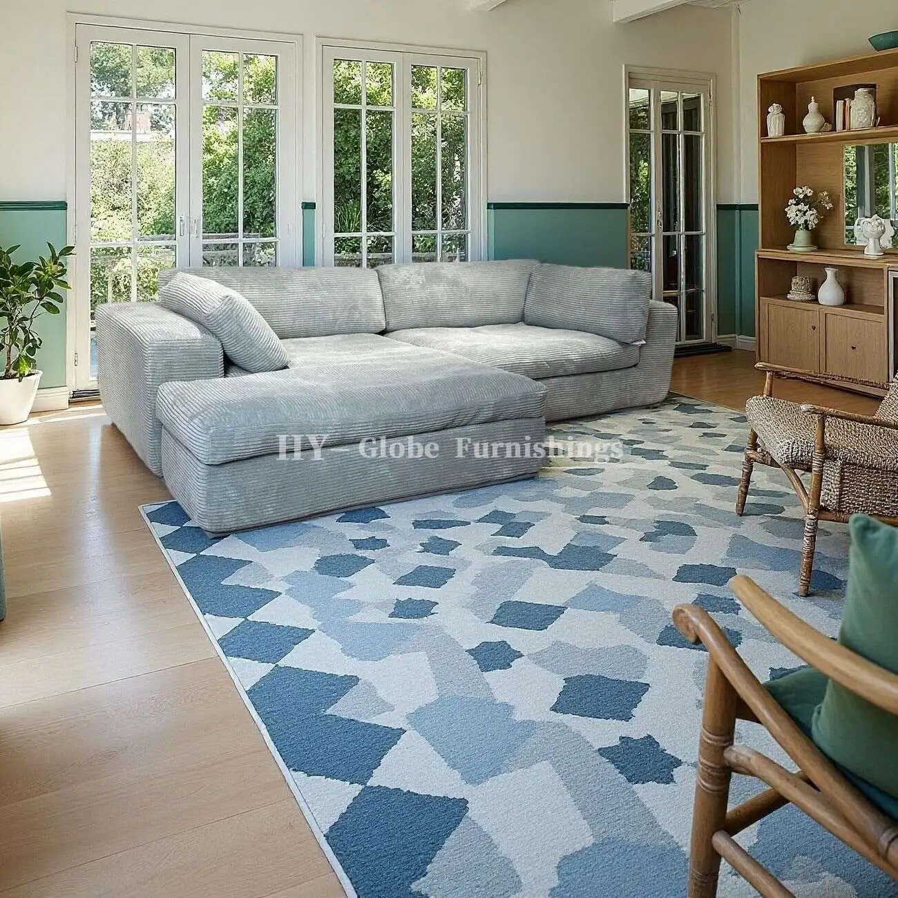 欧式清新-淡蓝_33733636_2 Globe Sofa - L-shaped Corner Compression Sofa Bed
