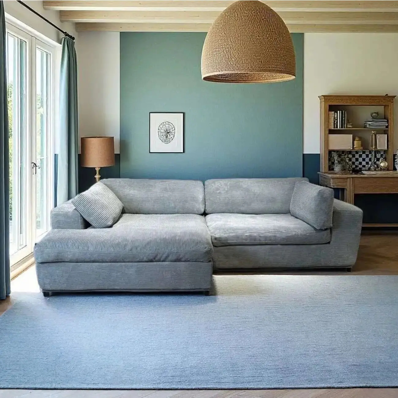 欧式清新-淡蓝_33733641_2 Globe Sofa - L-shaped Corner Compression Sofa Bed