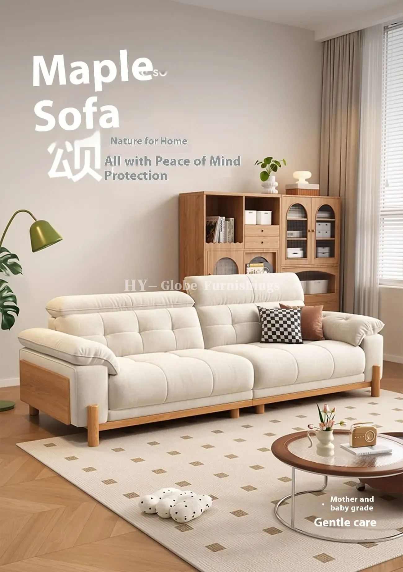 Globe Sofa - Solid Wood Cream-Style Upholstered Sofa