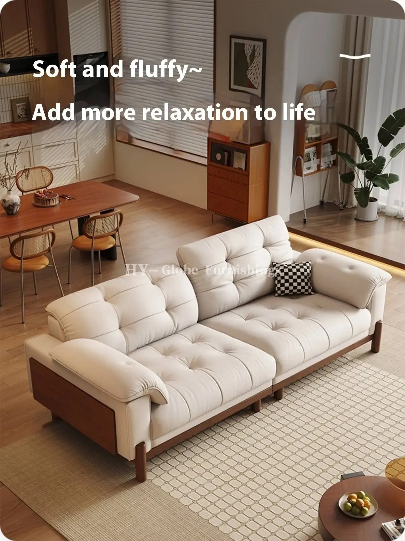 Globe Sofa - Vintage Elegant Solid Wood Leather Sofa
