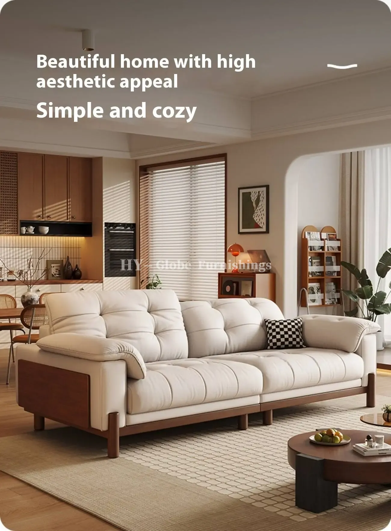 Globe Sofa - Vintage Elegant Solid Wood Leather Sofa