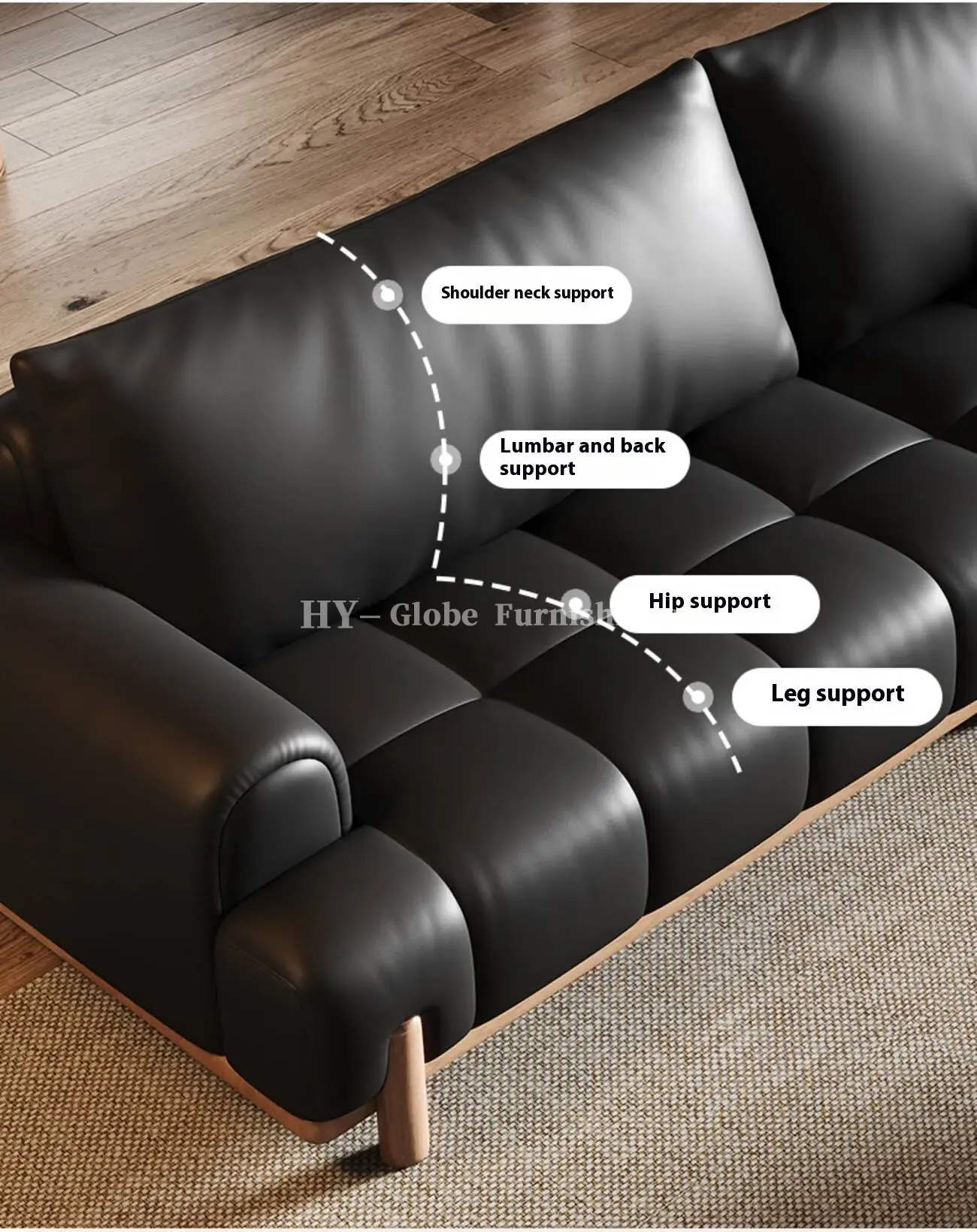Globe Sofa - Black genuine leather cloud-shaped sofa