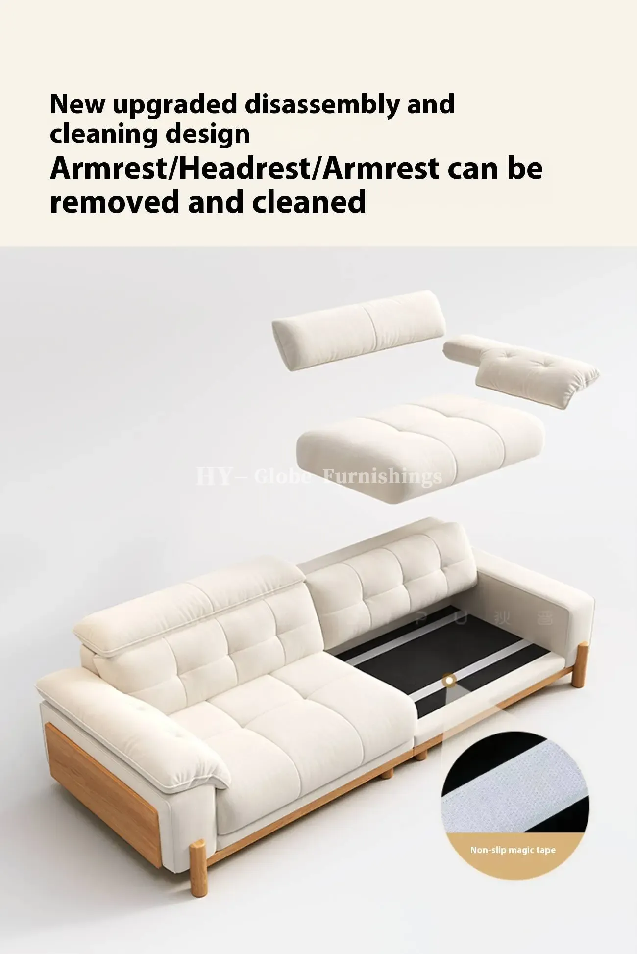 Globe Sofa - Solid Wood Cream-Style Upholstered Sofa