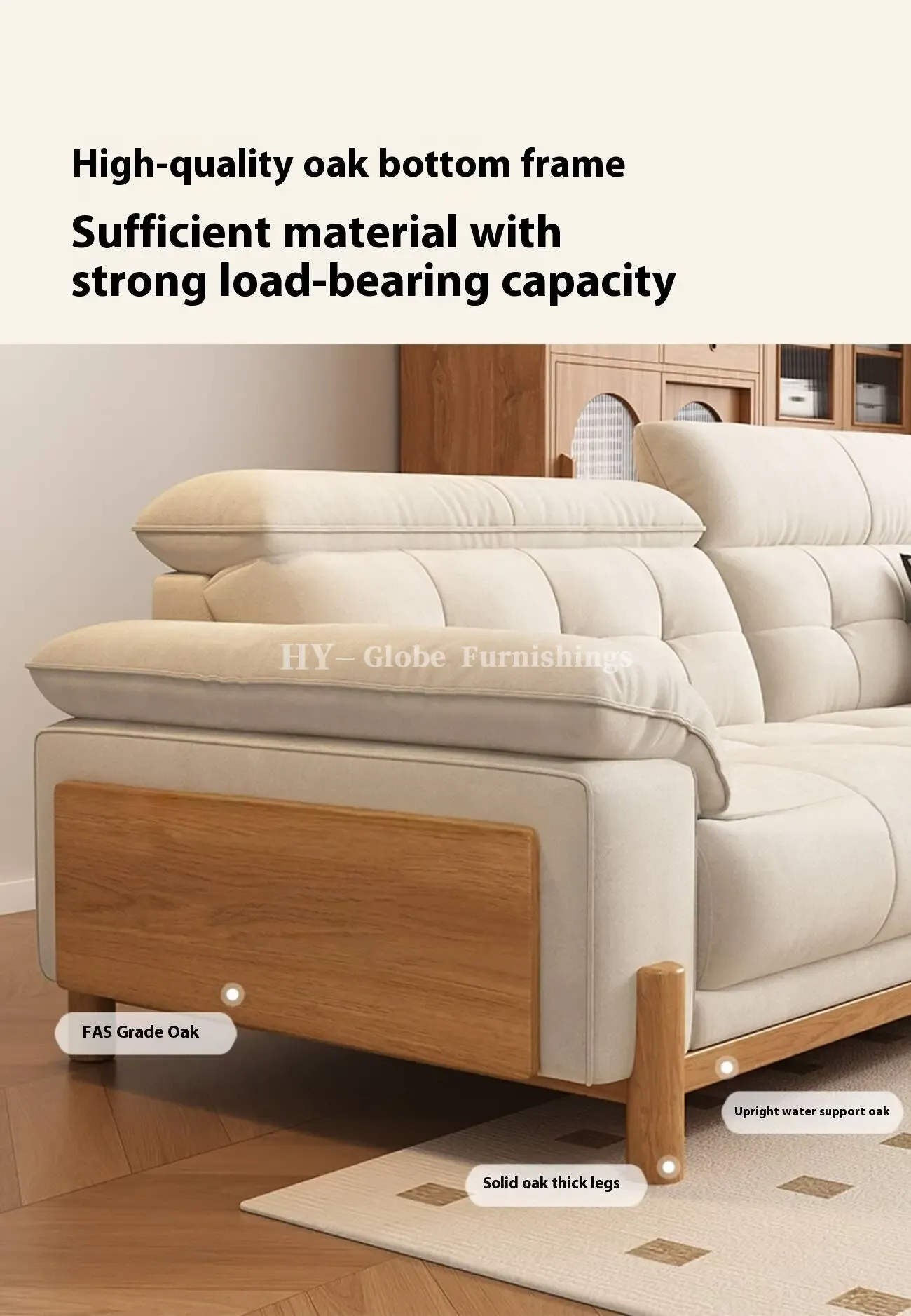 Globe Sofa - Solid Wood Cream-Style Upholstered Sofa