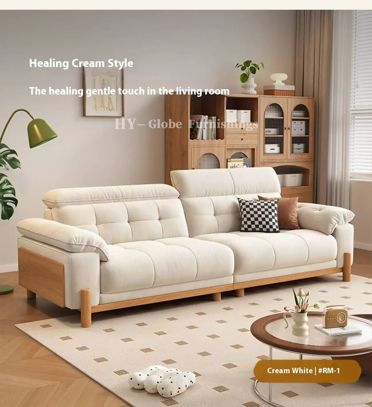 Globe Sofa - Solid Wood Cream-Style Upholstered Sofa