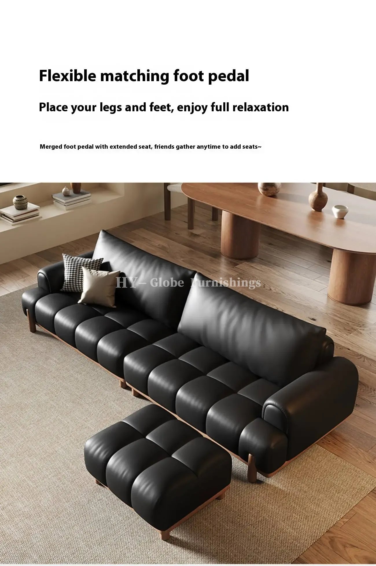Globe Sofa - Black genuine leather cloud-shaped sofa
