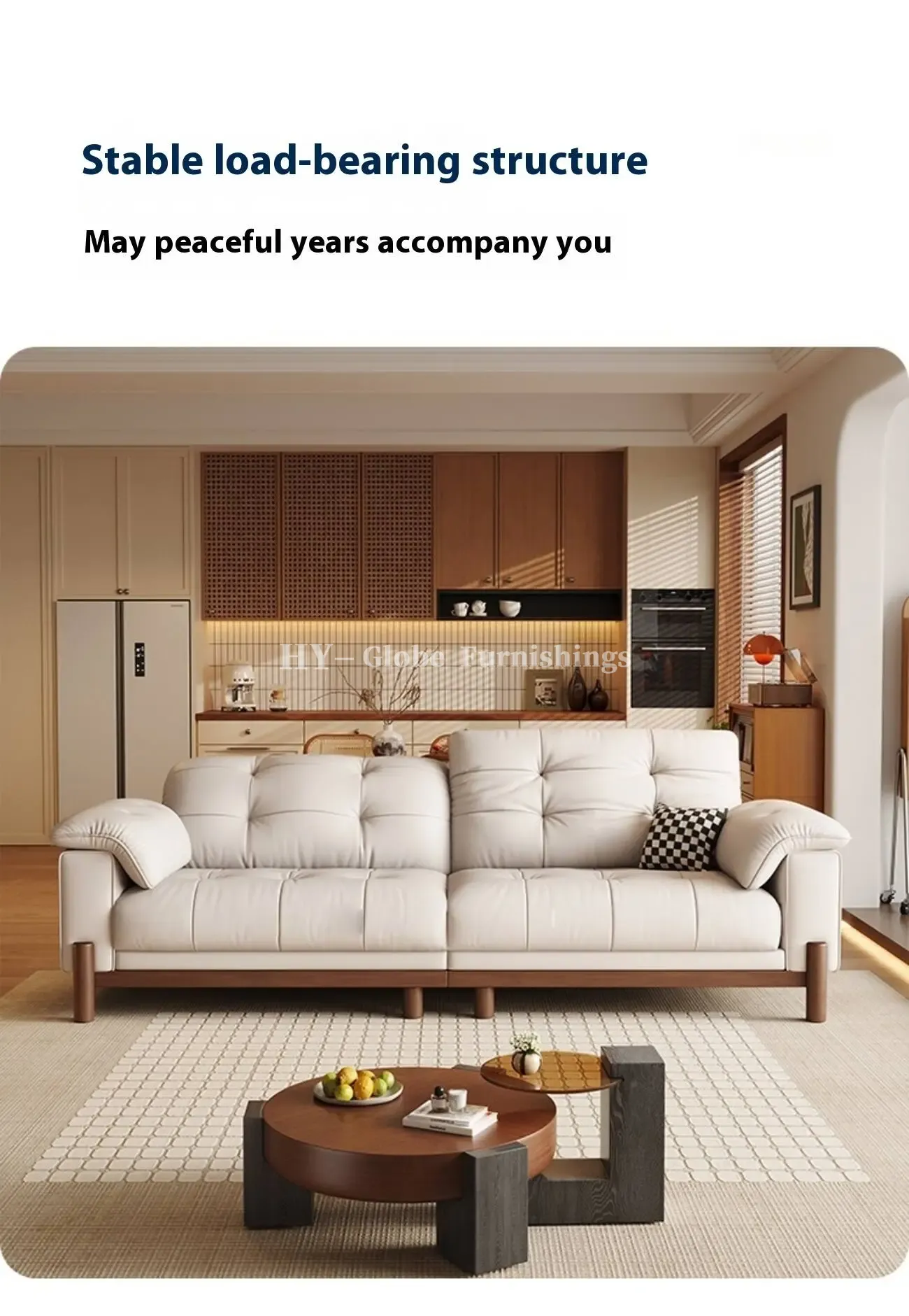 Globe Sofa - Vintage Elegant Solid Wood Leather Sofa