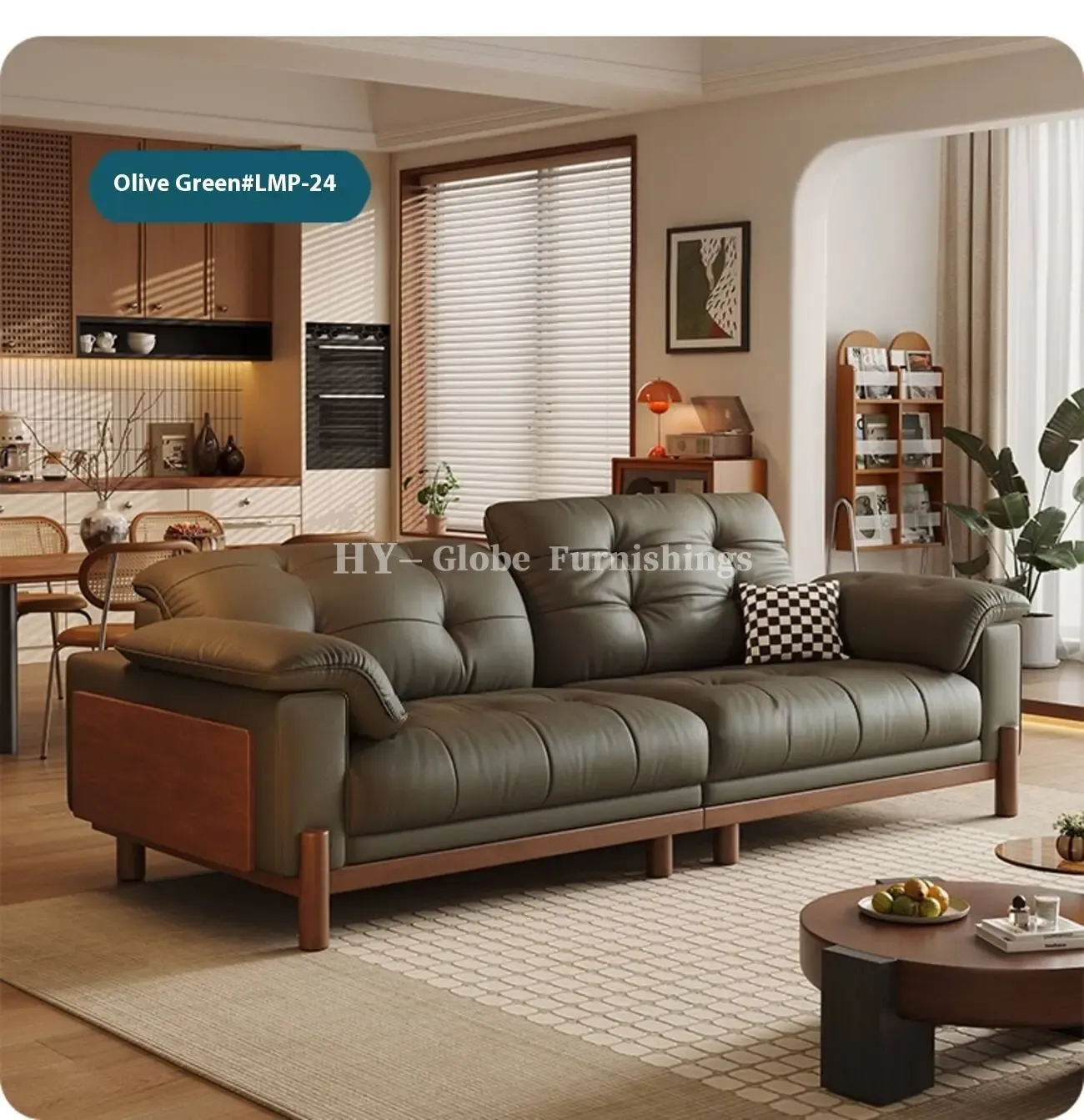 Globe Sofa - Vintage Elegant Solid Wood Leather Sofa