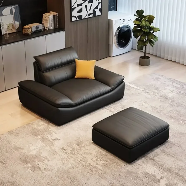 Italian swan-neck genuine leather sofa chair