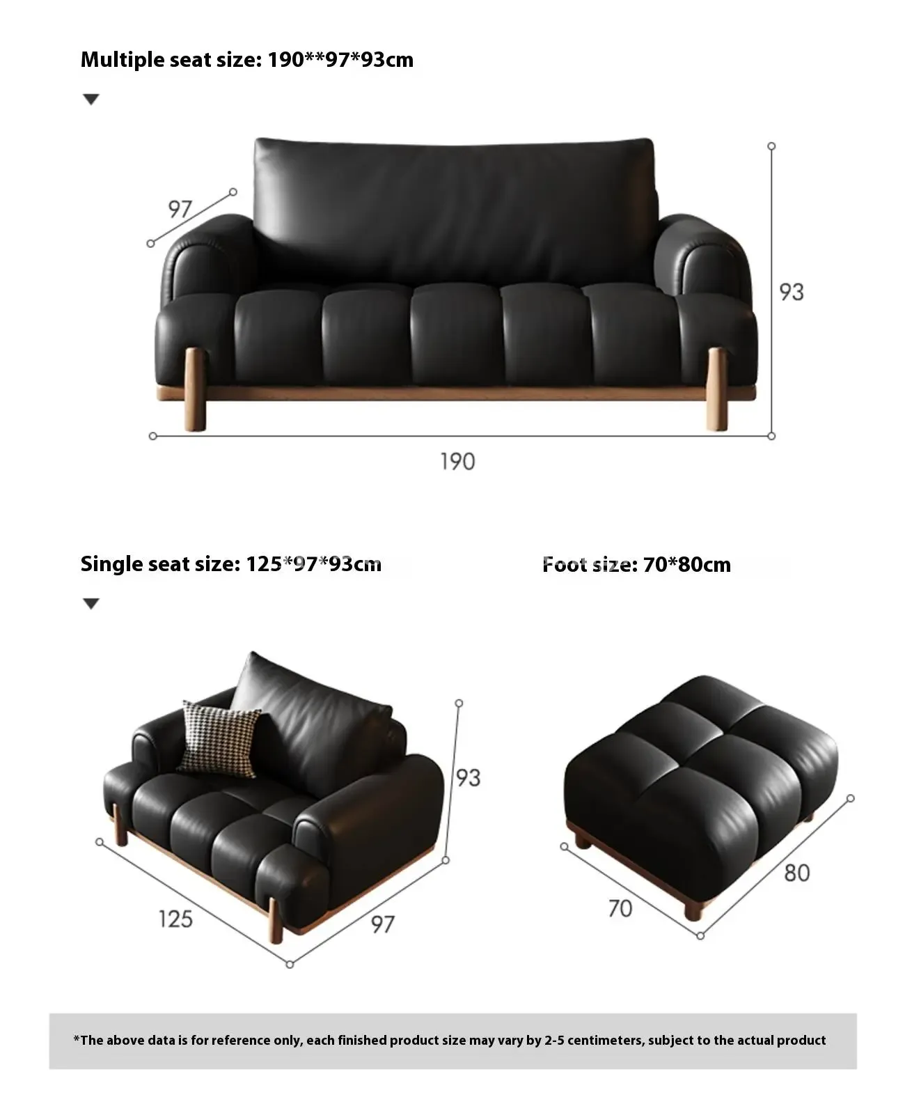 Globe Sofa - Black genuine leather cloud-shaped sofa