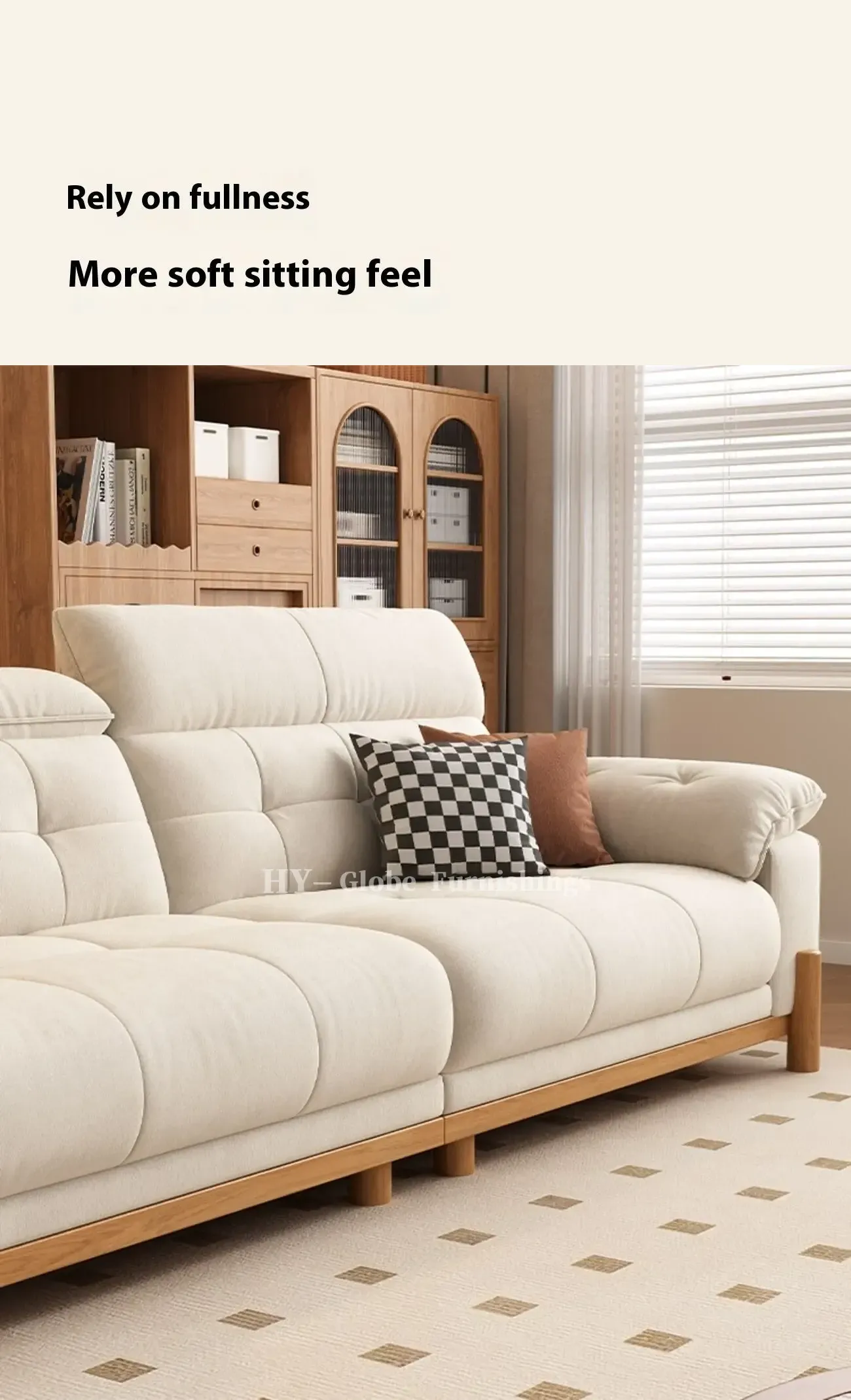 Globe Sofa - Solid Wood Cream-Style Upholstered Sofa