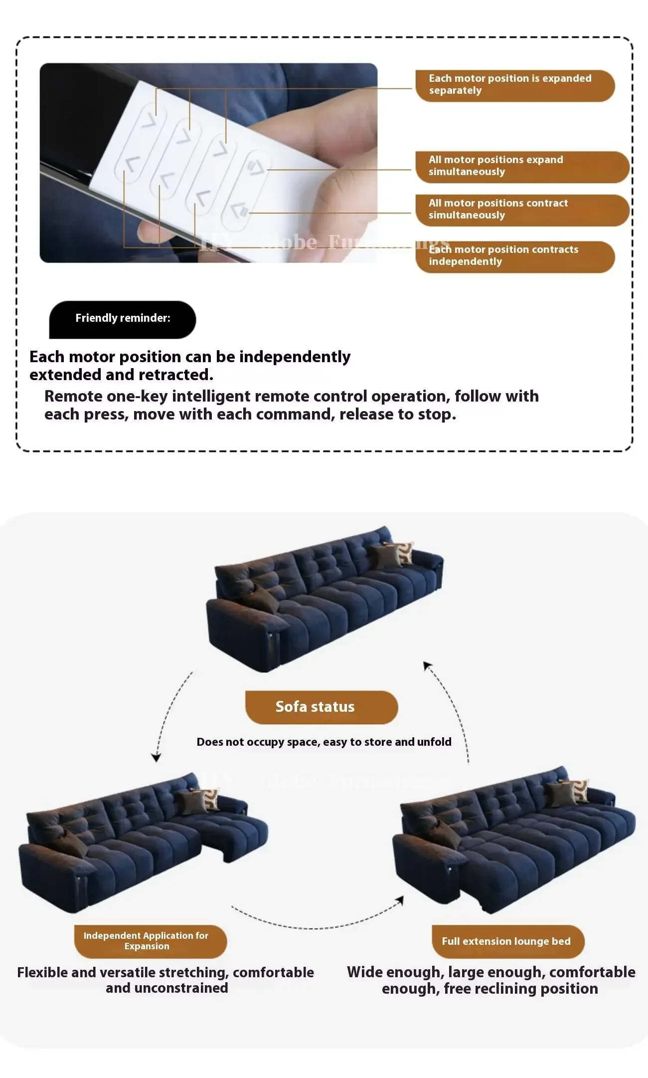 Globe Sofa - Cream folding and telescoping functional sofa