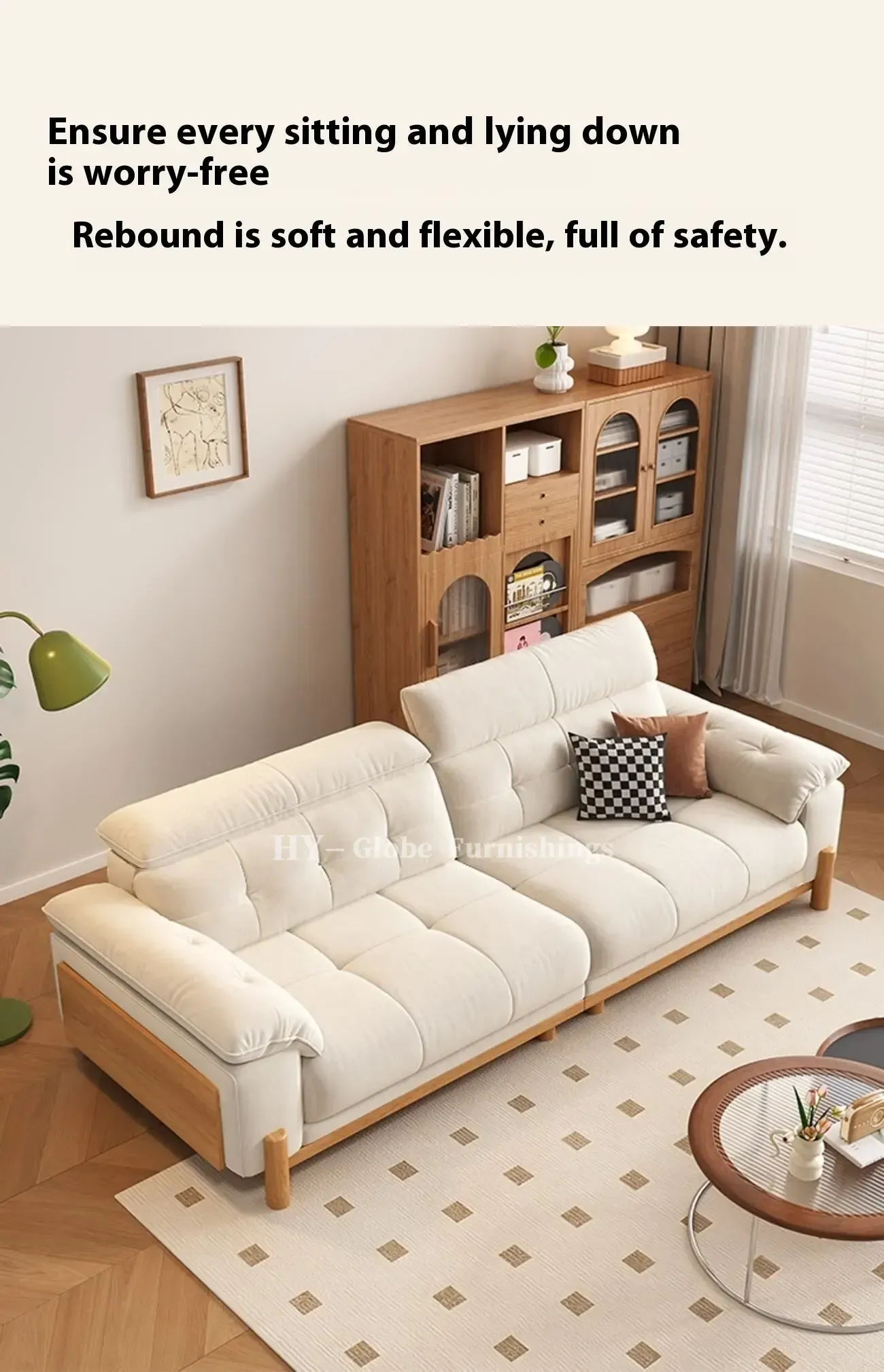 Globe Sofa - Solid Wood Cream-Style Upholstered Sofa