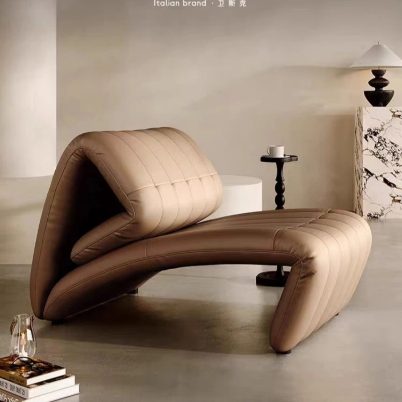 SKU-03-棕色单椅【超纤皮+海绵】 Globe Sofa - Barcelona Light Luxury Lounge Chair