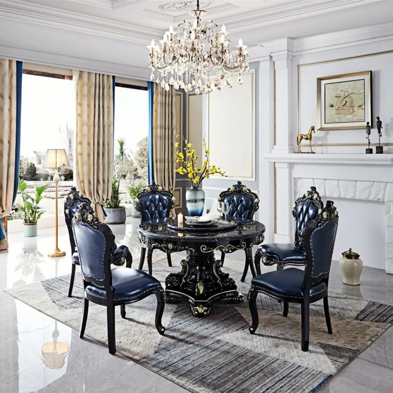 主图-01 Globe Sofa - European-style solid wood carved dining table and chair set