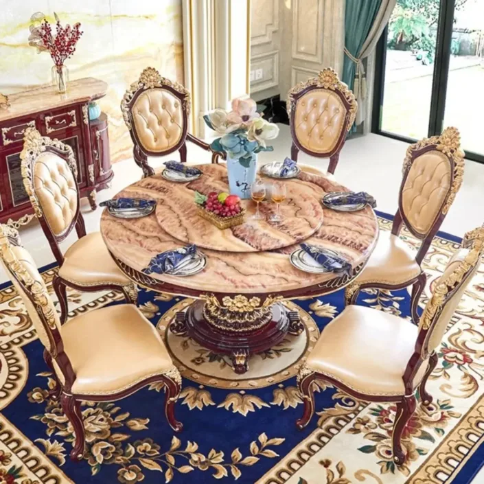 European-style Palace Solid Wood Carved Dining Table and Chair Set