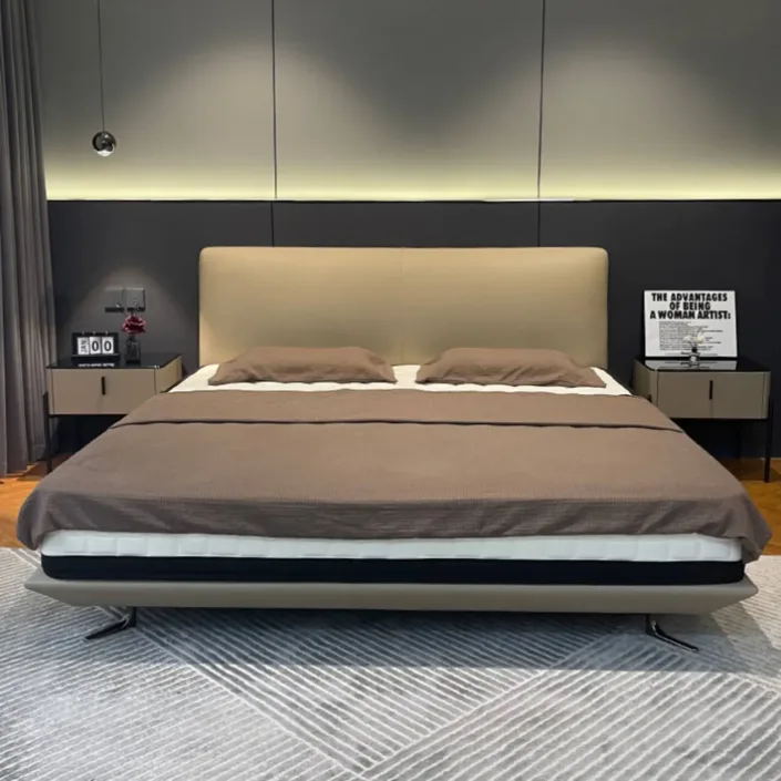 Italian Minimalist Genuine Leather Starry Sky Bed