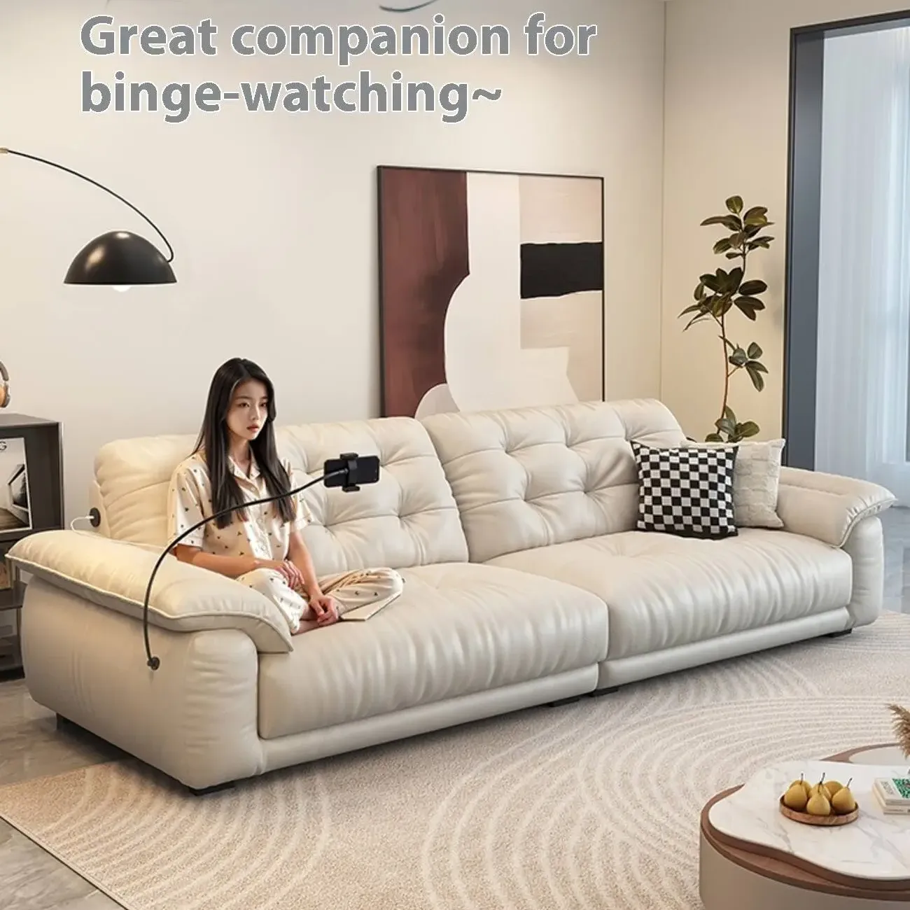 主图-01 Globe Sofa - Cream-Style Multifunctional Charging Leather Sofa