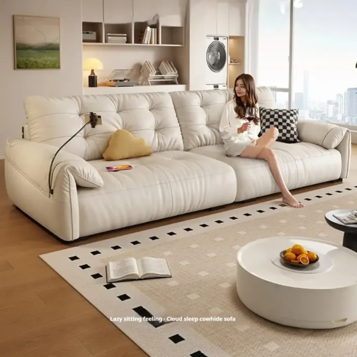 Globe Sofa - Cream Style Minimalist Rechargeable Leather Sofa Globe Sofa - Cream Style Minimalist Rechargeable Leather Sofa