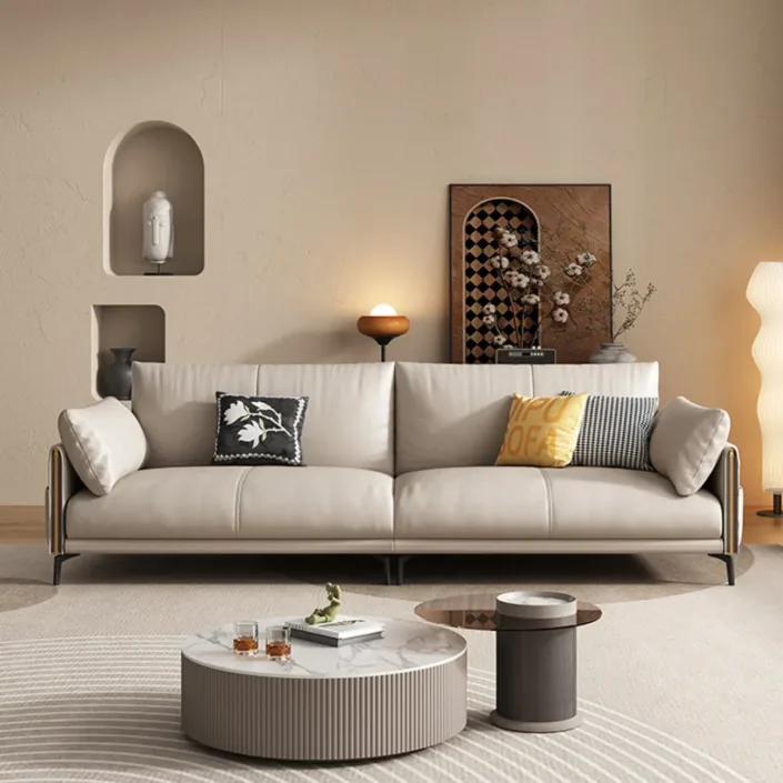 Modern Minimalist Top-Grain Leather Vintage Style Sofa