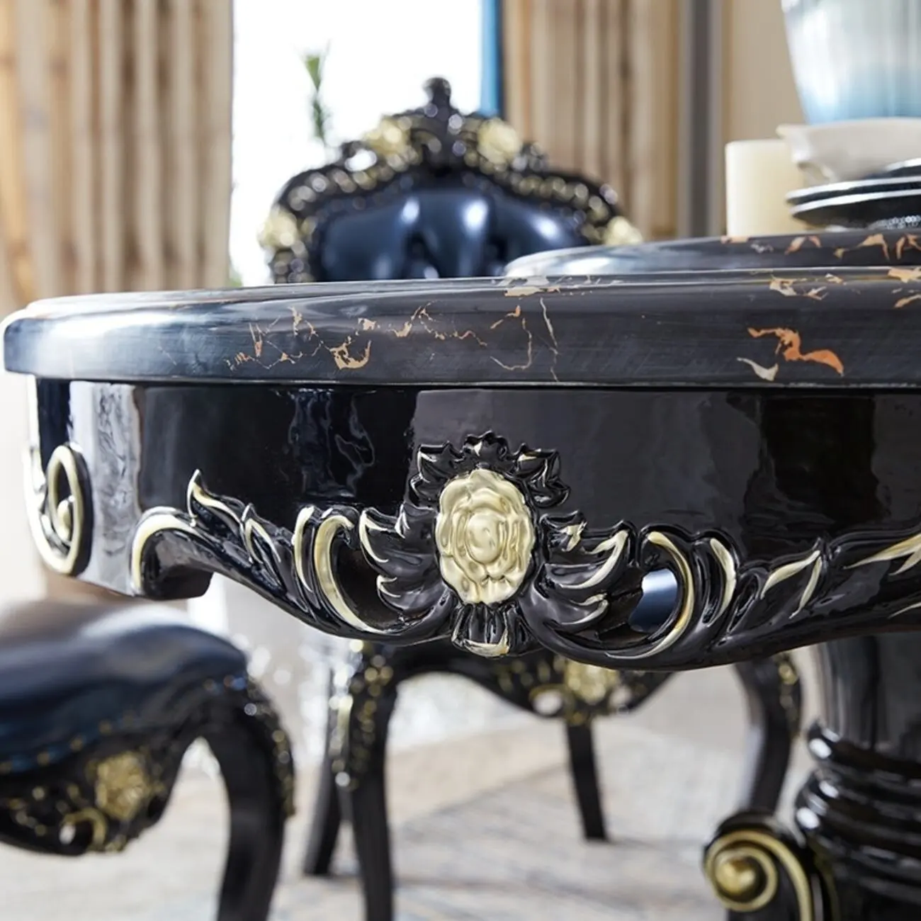 主图-02 Globe Sofa - European-style solid wood carved dining table and chair set