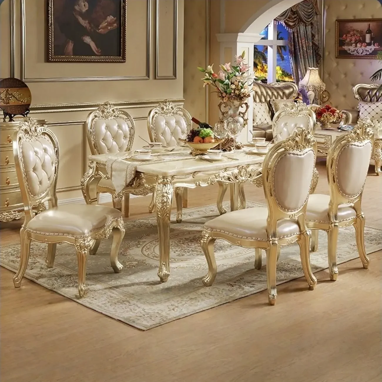 主图-02 Globe Sofa - European Champagne Gold Palace Vintage Dining Chair Set