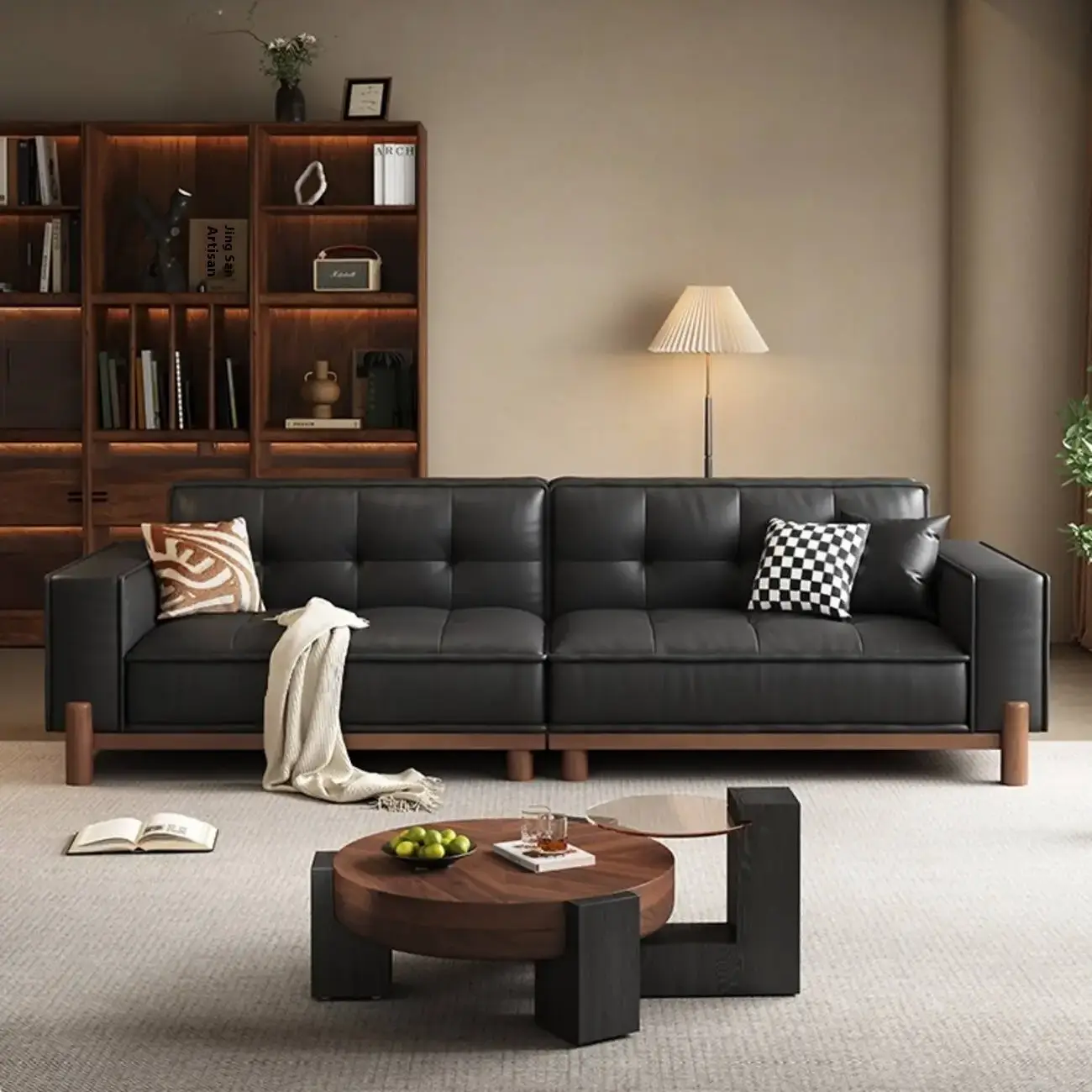 主图-02 Globe Sofa - Top-Grain Leather American Vintage Solid Wood Sofa