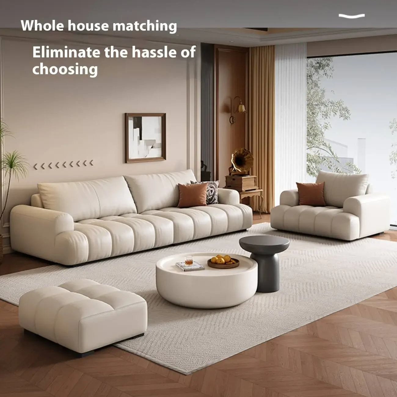 主图-02 Globe Sofa - Pastry-shaped piano key genuine leather sofa